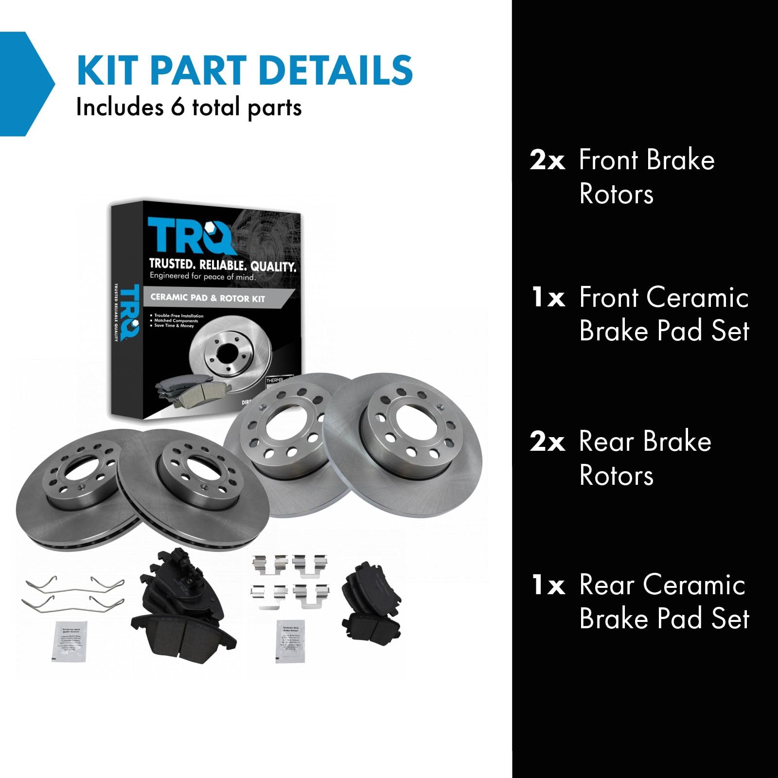 Trq Front & Rear Brake Pad & Rotor Kit Ceramic Compatible With 2005-2010 Volkswagen Jetta 2008 Rabbit