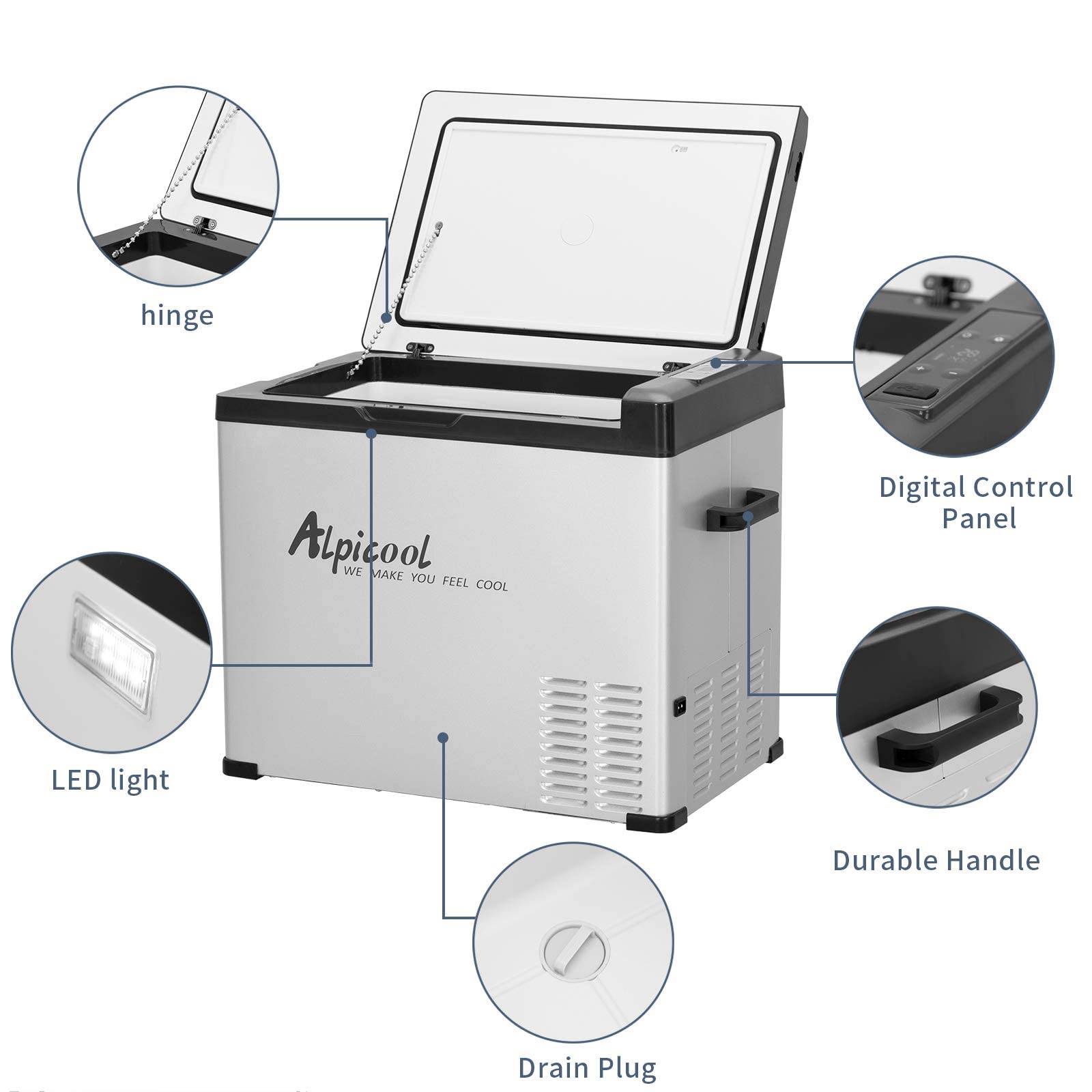 Alpicool C50 Portable Refrigerator 53 Quart(50 Liter) 12 Volt Car Freezer For Vehicle, Truck, Rv, Boat, Mini Fridge Freezer For Travel, Outdoor, Home -12/24V Dc And 110-240V Ac (Black And Silver)
