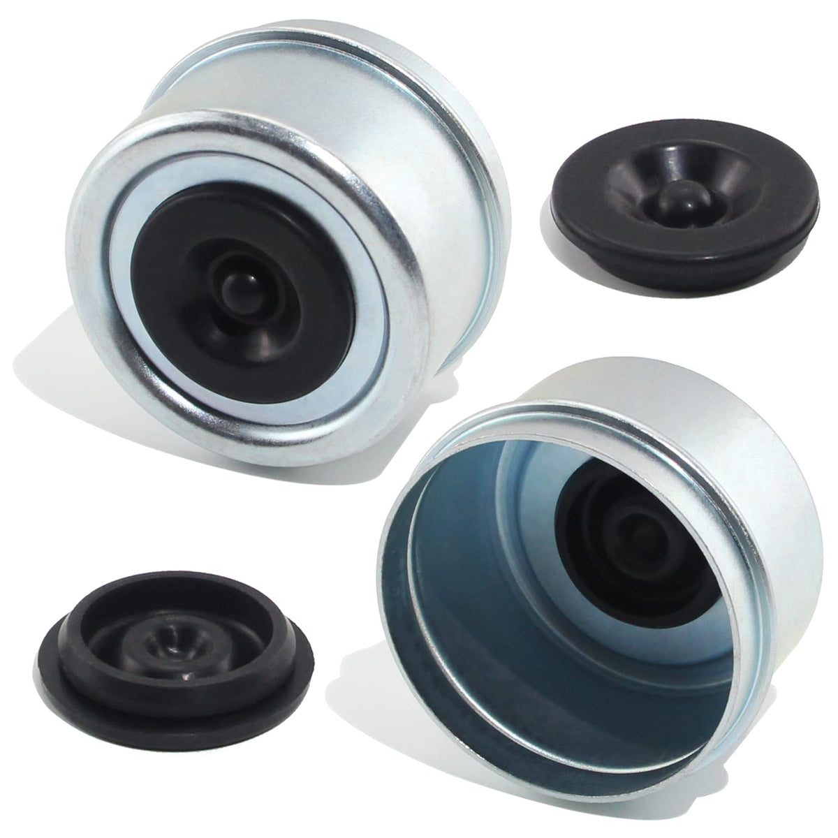 Grepspud 2Pcs 2.44'' Trailer Hub Bearing Dust Caps, Trailer Axle Grease Dust Cap Cup Wheel Center Cover Caps & 2Pcs Extra Rubber