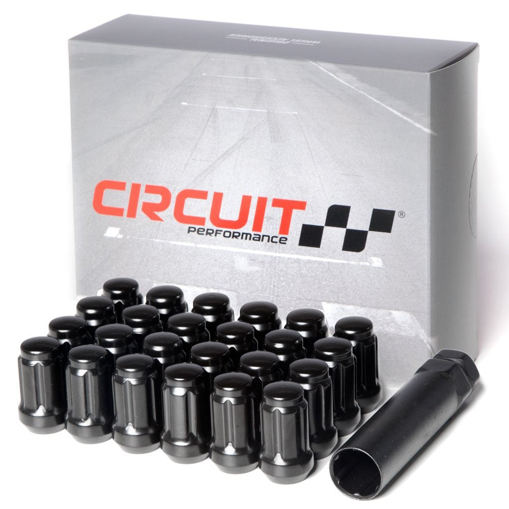Circuit Performance Spline Drive Tuner Acorn Lug Nuts Black 1/2x20 1/2 Forged Steel (24pc + Tool)