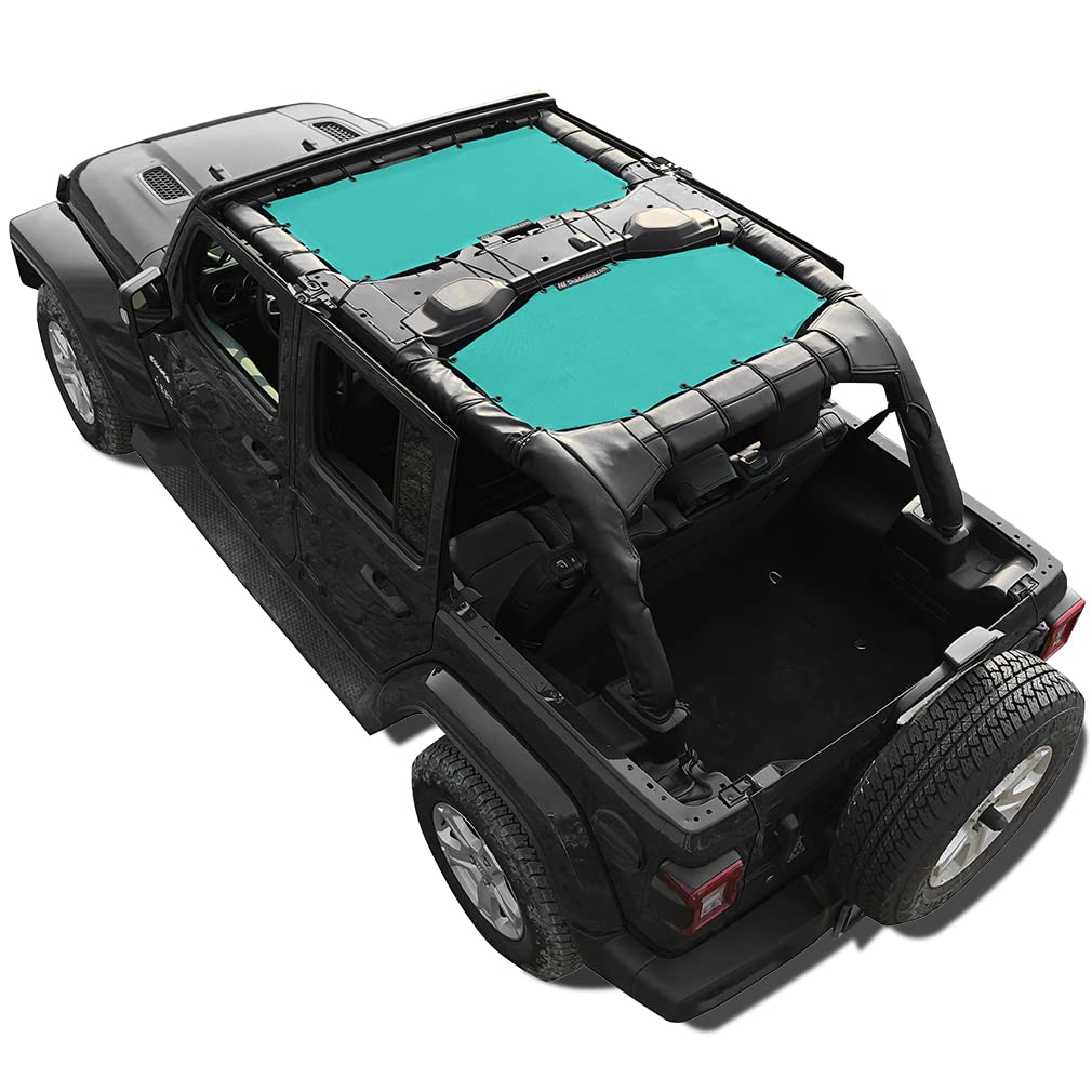 Shadeidea Sun Shade Top For Jeep Wrangler Jl Unlimited (2018-2023) 4 Door Front And Rear 2 Piece-Tiff Blue Mesh Screen Sunshade