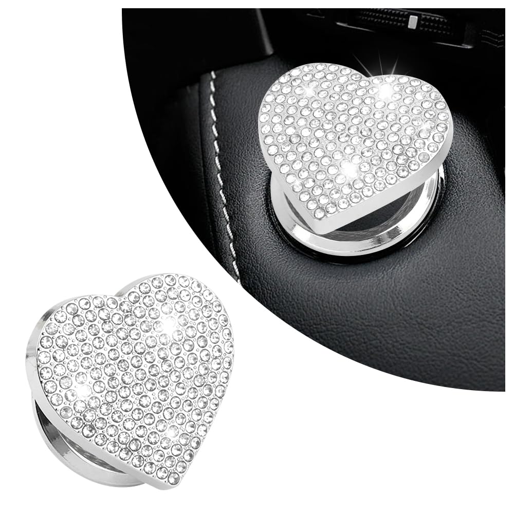 Bling Push Start Button Cover With Rhinestone,Heart Push To Start Button Cover For Car Decor,Diamond Engine Start Button Cover C