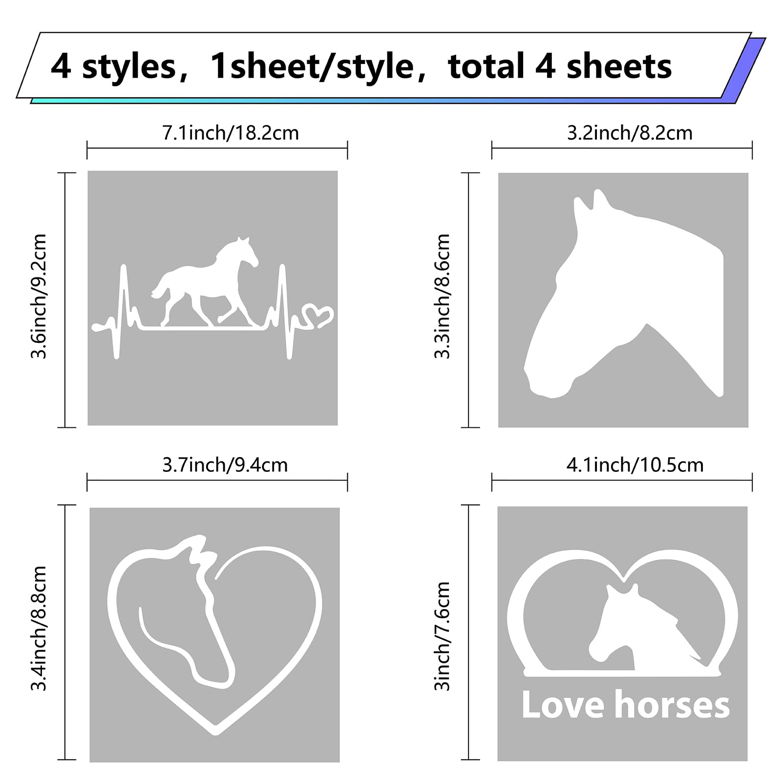 GORGECRAFT 4 Sheets Horse Heartbeat Decal Horseshoe Car Decal Self Adhesive Reflective Sticker Wall Decal Waterproof Automotive