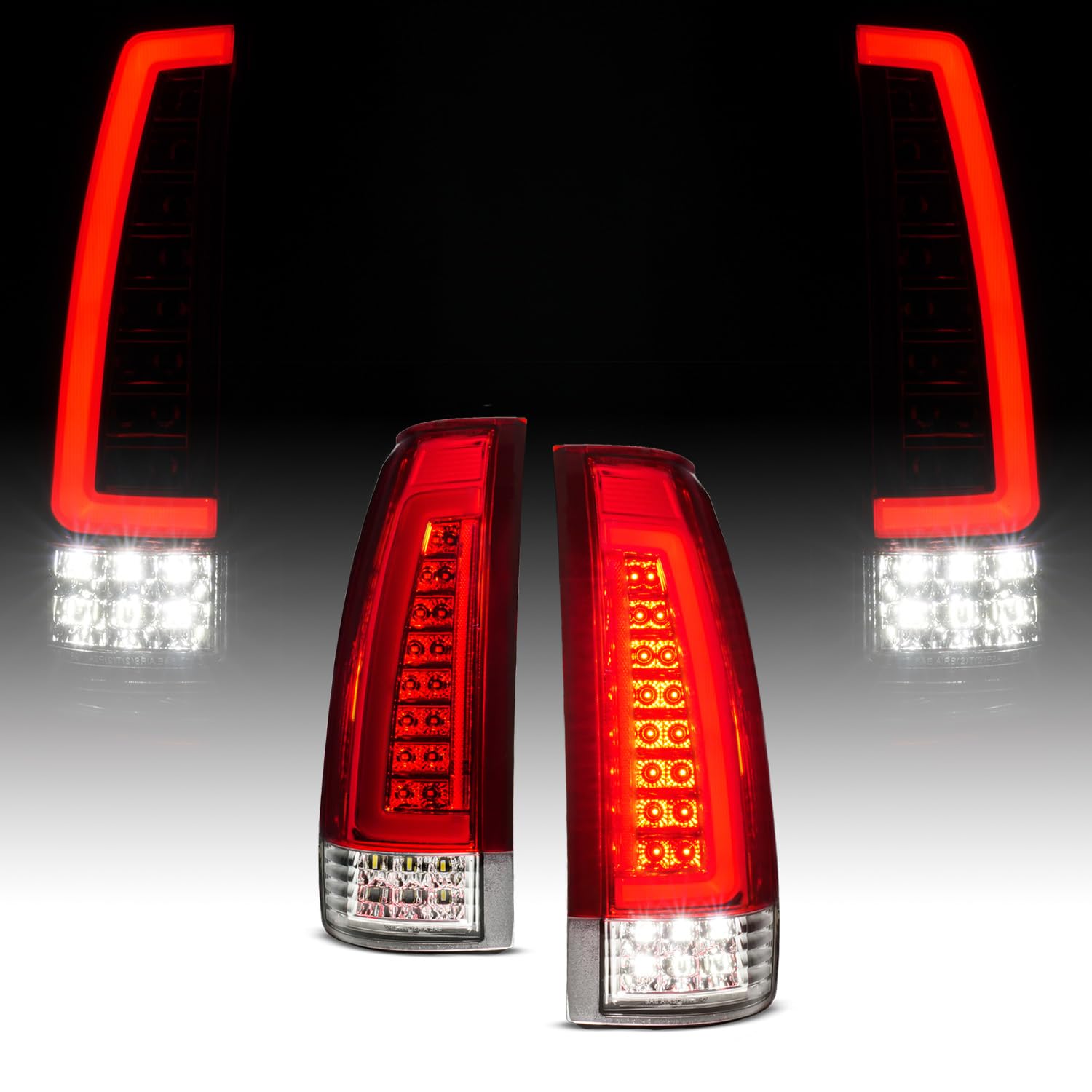 Amerilite For 1988-2000 Chevy Gmc C/K Pickup Vehicle Full Size Tahoe Suburban [Full Led] C-Type Tube Crystal Red Replacement Tai