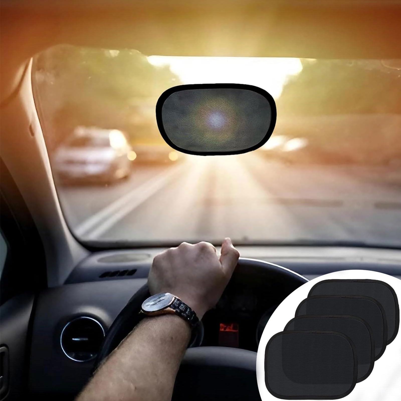 IC ICLOVER Mini Car Sun Shade for Driver (4 Pcs), Static Cling Sun Visor for Safe Driving, Glare Protection/Block Harmful UV Ray