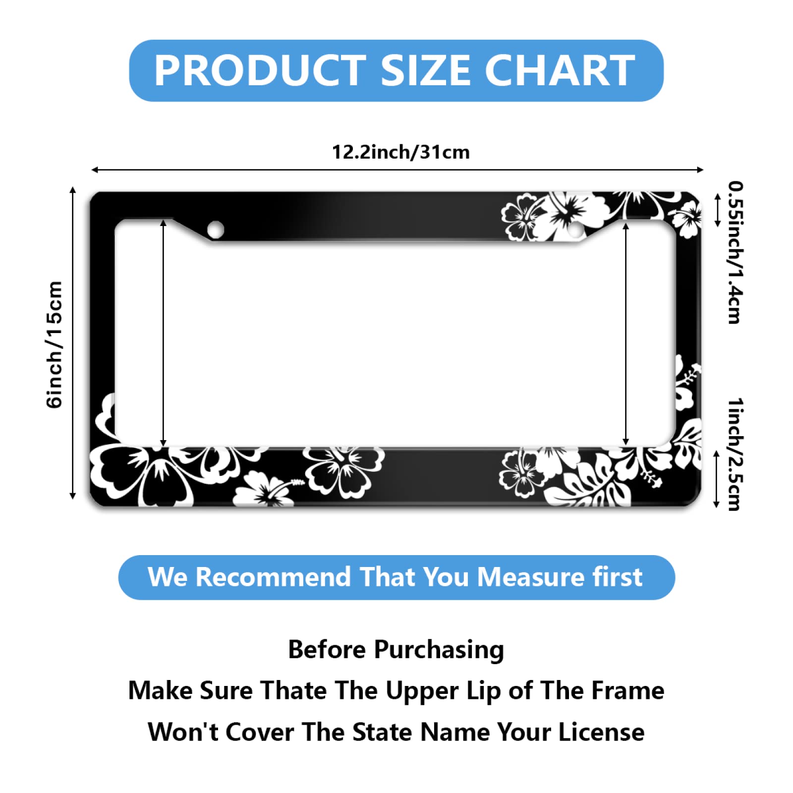 Personalized License Plate Frame Beautiful Hibiscus Flowers Stainless Steel License Plate Holder Accessory Decorative 2 Holes An