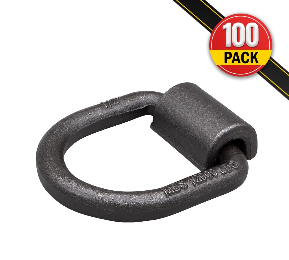 Mytee Products (100 Pack) 1/2'' Heavy Duty Weld-On Forged D Ring 12,000 Lbs For Trailers, Trucks, And Cargo Tie Downs