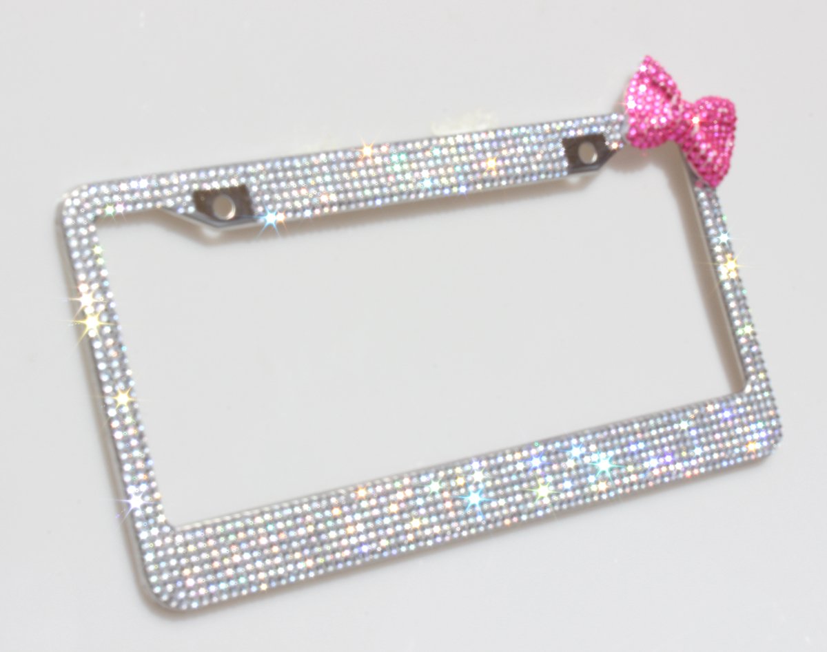 Carfond Pure Handmade 1000Pcs 8 Facets Waterproof Bling Bling Rhinestones Stainless Steel License Plate Frame Bonus Matching Scr