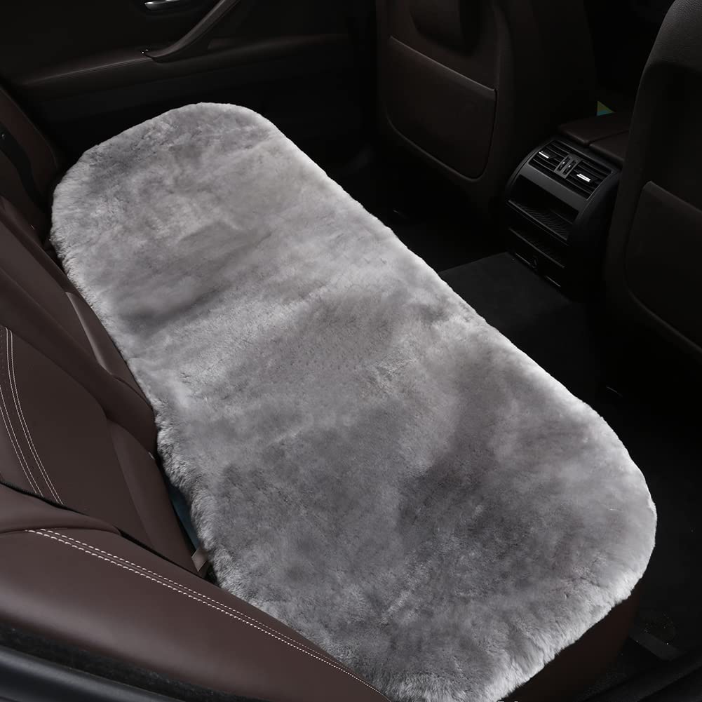 Llb Genuine Sheepskin Car Seat Cushion, Comfort Auto Seat Pad, Warm Real Wool Car Mat With Non-Slip Backing Universal Fit, 19.2 X 19.2 Inches (Grey, 2 Front Seat Cushions & Bench Seat Cushion-3 Pcs)
