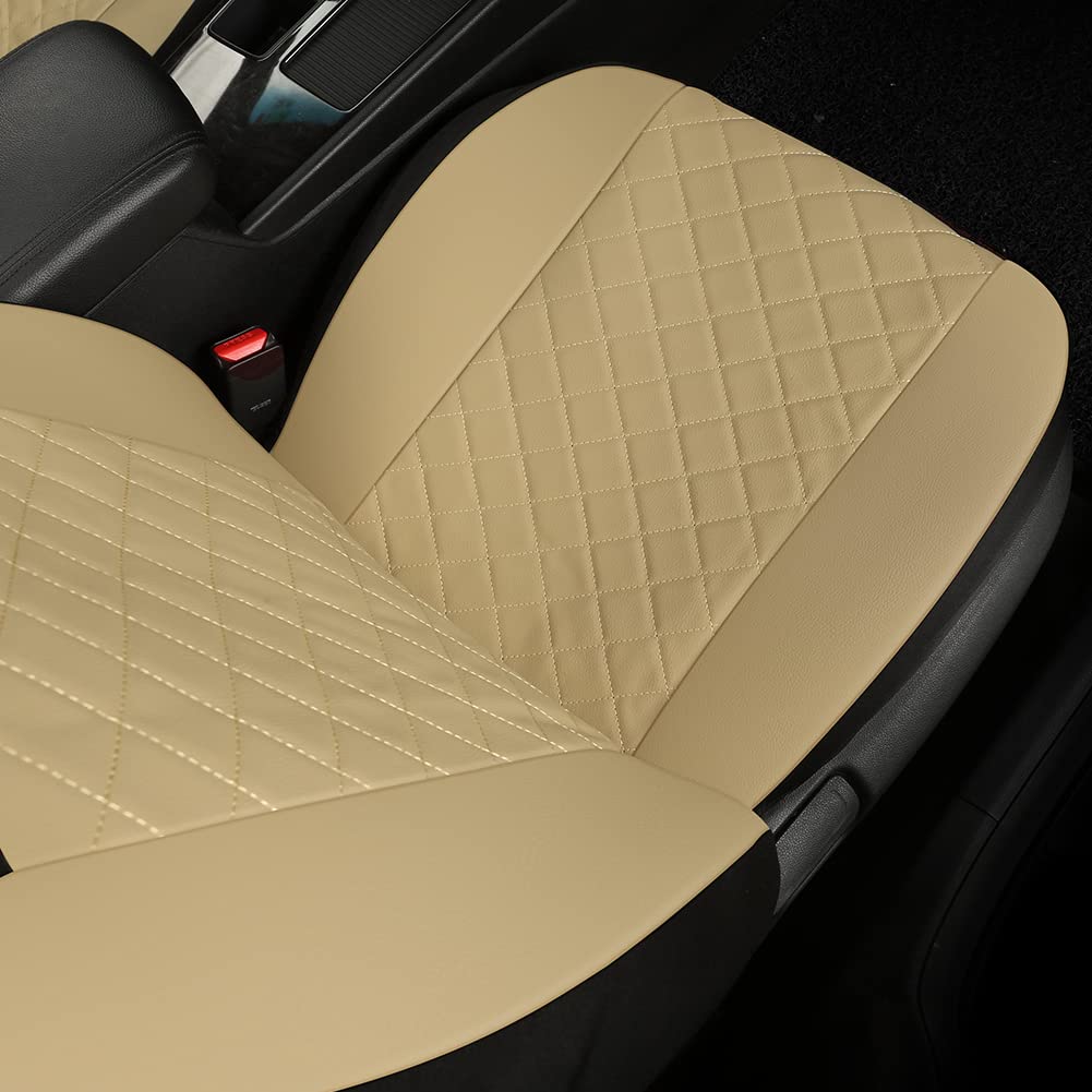 GIANT PANDA Front Seat Covers for Bucket Seats, Faux Leather Seat Covers Universal for Most Cars SUV and Mini Van (Beige)