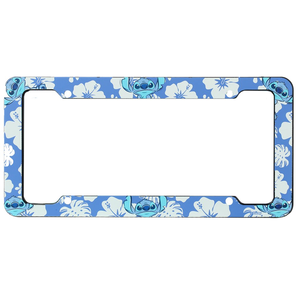 Lilo & Stitch Blue Hawaiian White Hibiscus Flowers Disney Auto Car Truck Suv Vehicle Universal-Fit License Plate Frame - Plastic