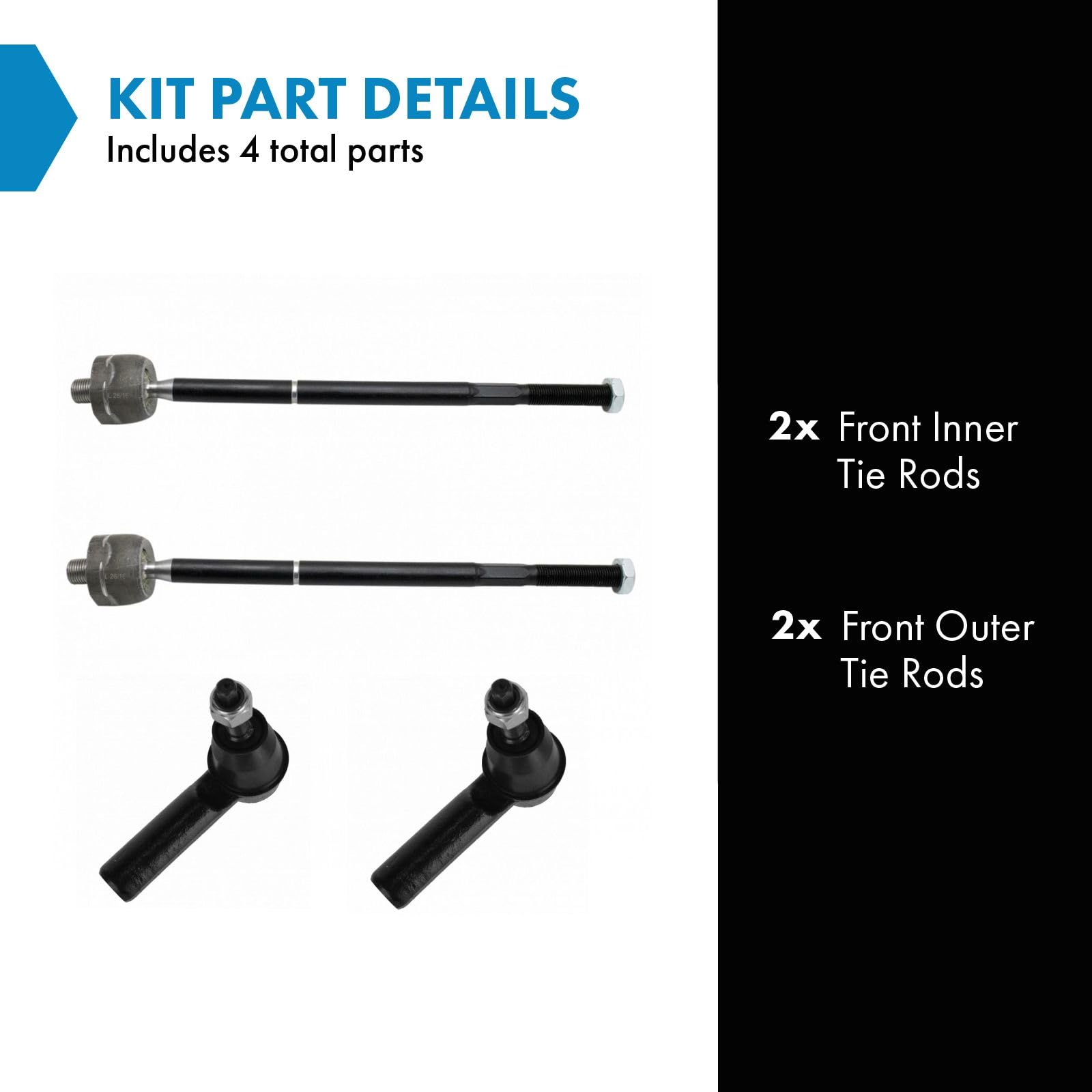 Trq Front Tie Rod Set Compatible With 2011-2014 Ford Mustang