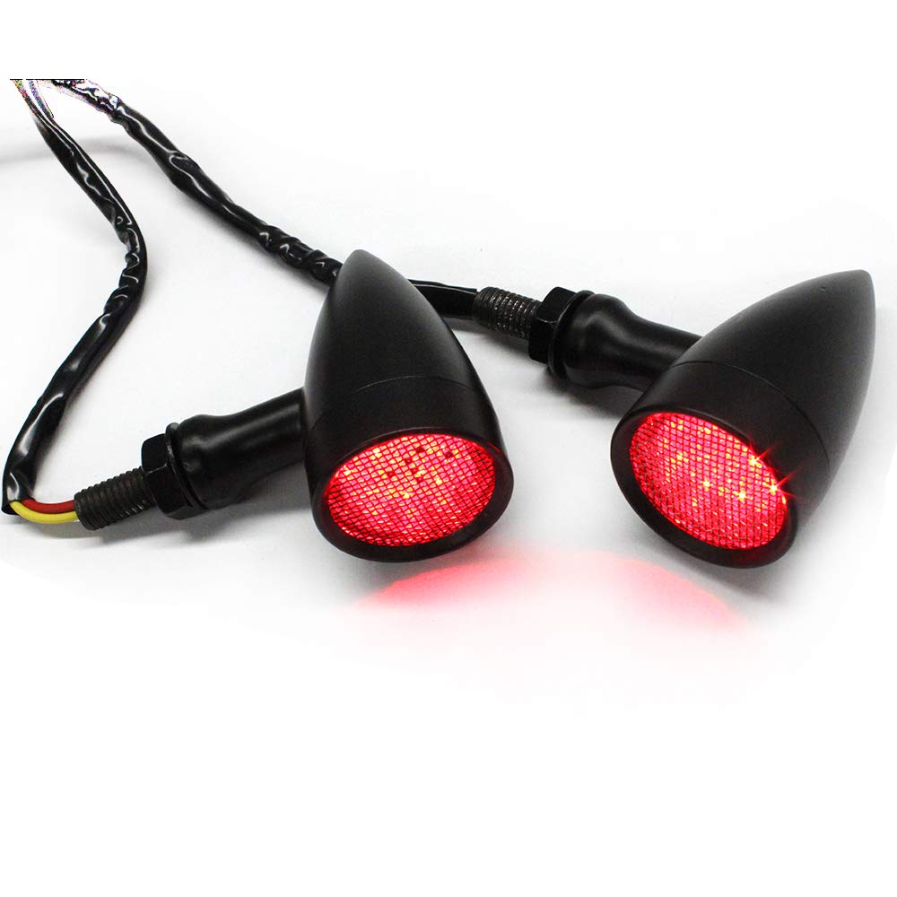 Black Motorcycle Led Turn Signals Red Light Brake Running Tail Lights Bullet