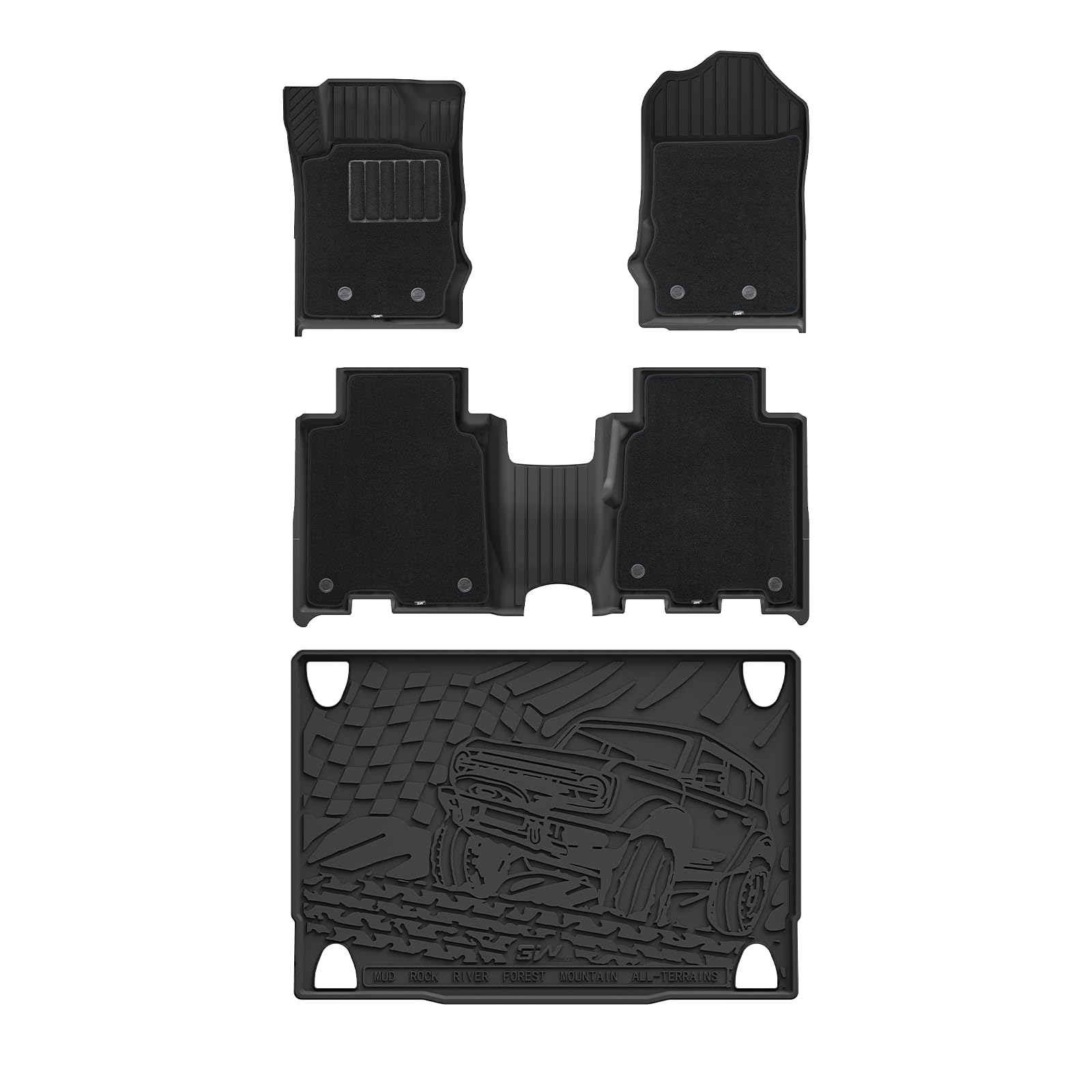 3W Floor Mats & Cargo Liner & Carpets Fit For 2021-2024 2025 Ford Bronco 4 Door, All Weather Tpe Custom Fit Floor Liner And Trun