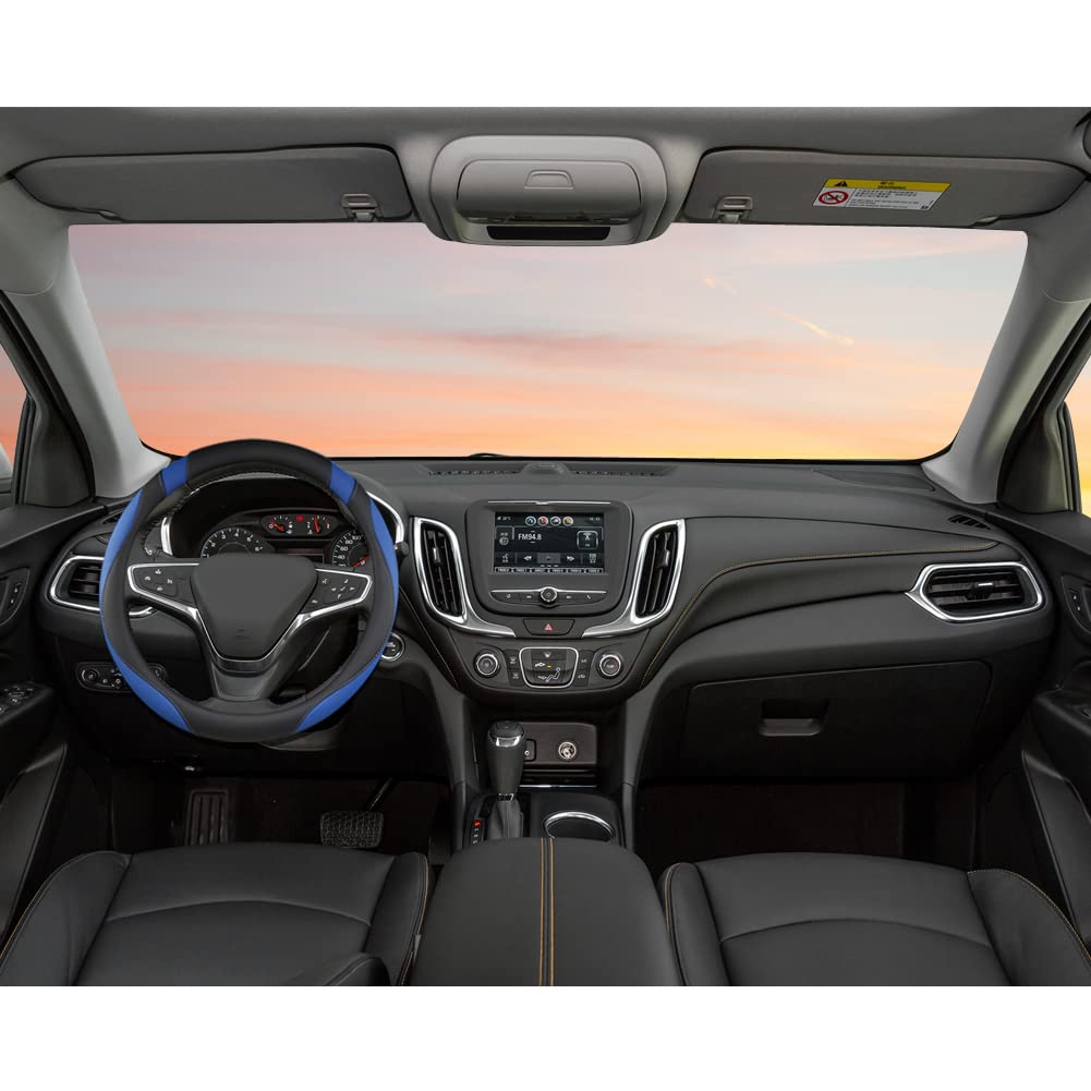 West Llama Customized Auto Car Steering Wheel Cover For Chevy 14.5-15 Inches, Steering Wheel Cover For Chevrolet (Black+Blue - S