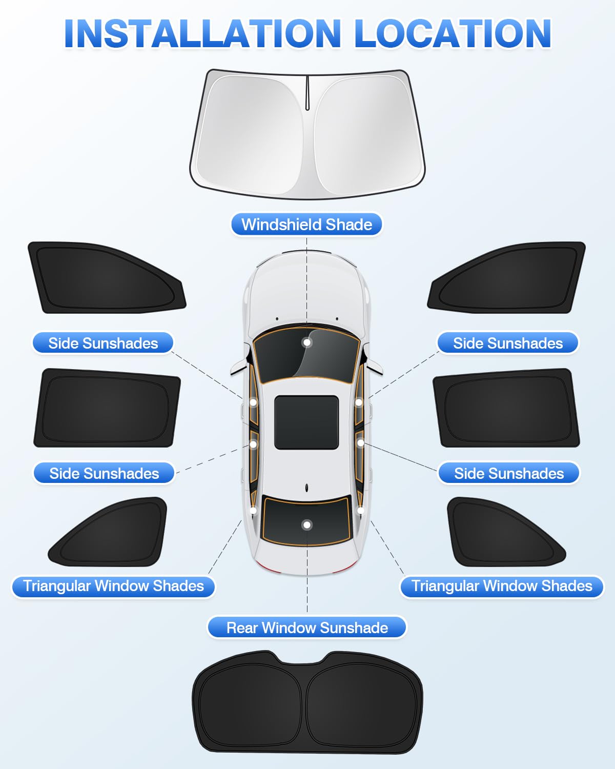 Canvcle Black Sunshades for Toyota Highlander 2014-2019 - Windshield & Side Window Cover, 8PCS Privacy Protection, Keep Vehicle Cool