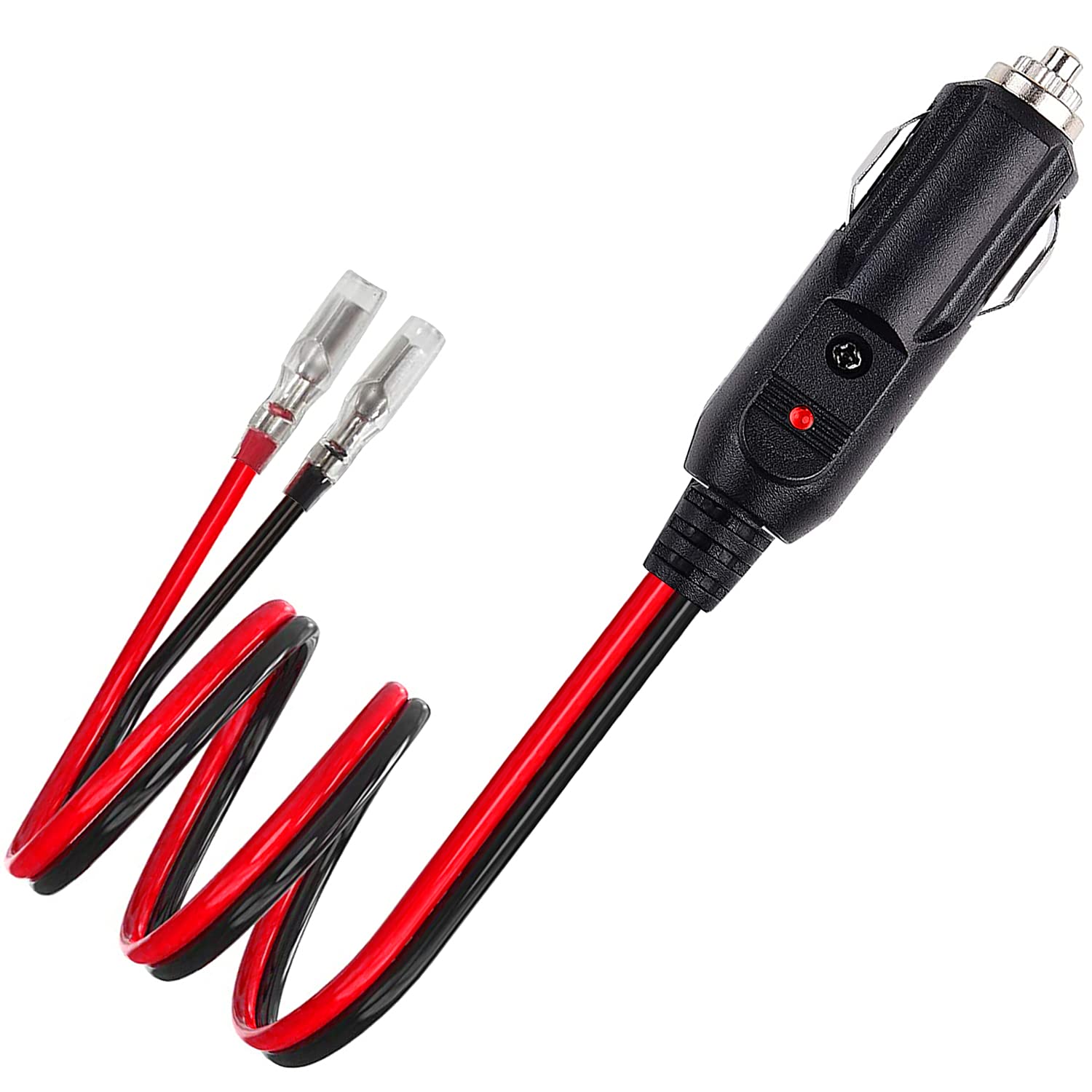 Ayecehi 12V 24V Heavy Duty 14 Awg Male Plug Cigarette Lighter Adapter Cord [2 Pack] Cigarette Lighter Male Plug With 1Ft Extensi