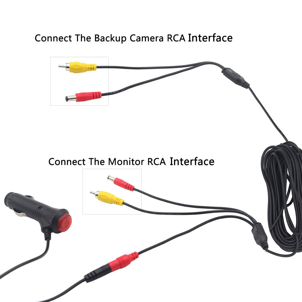 Royitay 12V/24V Super Thin 4 Pin Cigarette Lighter Power Supply Kit For Car Rear View Camera And Lcd Monitor With Rca Connection