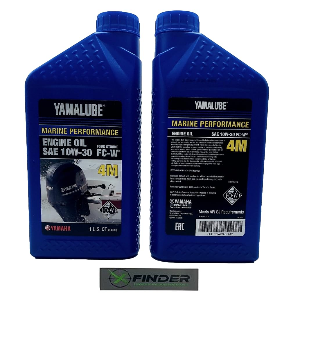 Yamaha Original OEM Yamalube LUB-10W30-FC-12 Marine 4M Mineral Based 4-Stroke Outboard Engine Oil Yamalube OEM - 2 Quarts