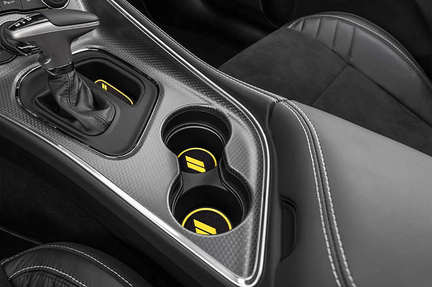 Auprite Anti Dust Mats For Challenger Accessories 2015-2021 2022, Custom Cup Holder Liners Mats Door Pocket Center Console Liners (Yellow/11Pcs)