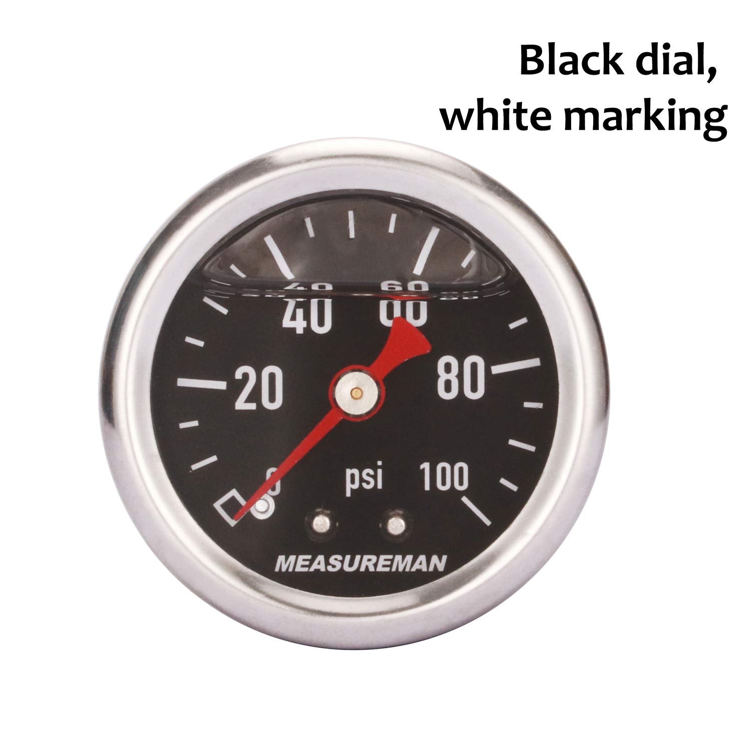 Measureman 1.5'' Black Dial, 304 Stainless Steel Case, Liquid Filled Fuel Pressure Gauge, 0-100Psi, -3-2-3%, 1/8'' Npt Center Ba