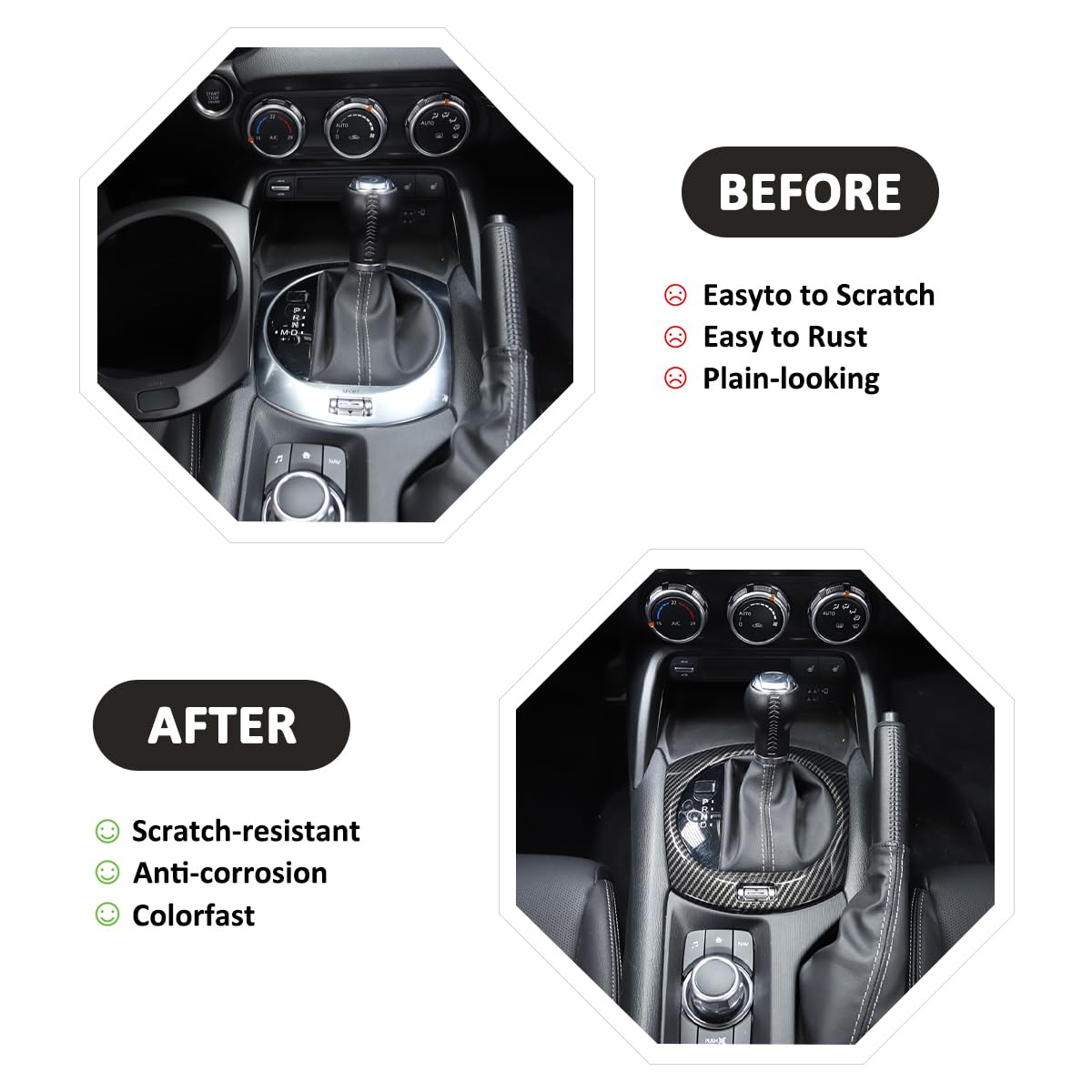 Car Interior Gear Shift Frame Trim Sticker For Mazda Mx-5 Nd 2015-2023 Center Console Panel Trim Cover Interior Accessories (Carbon Fiber)