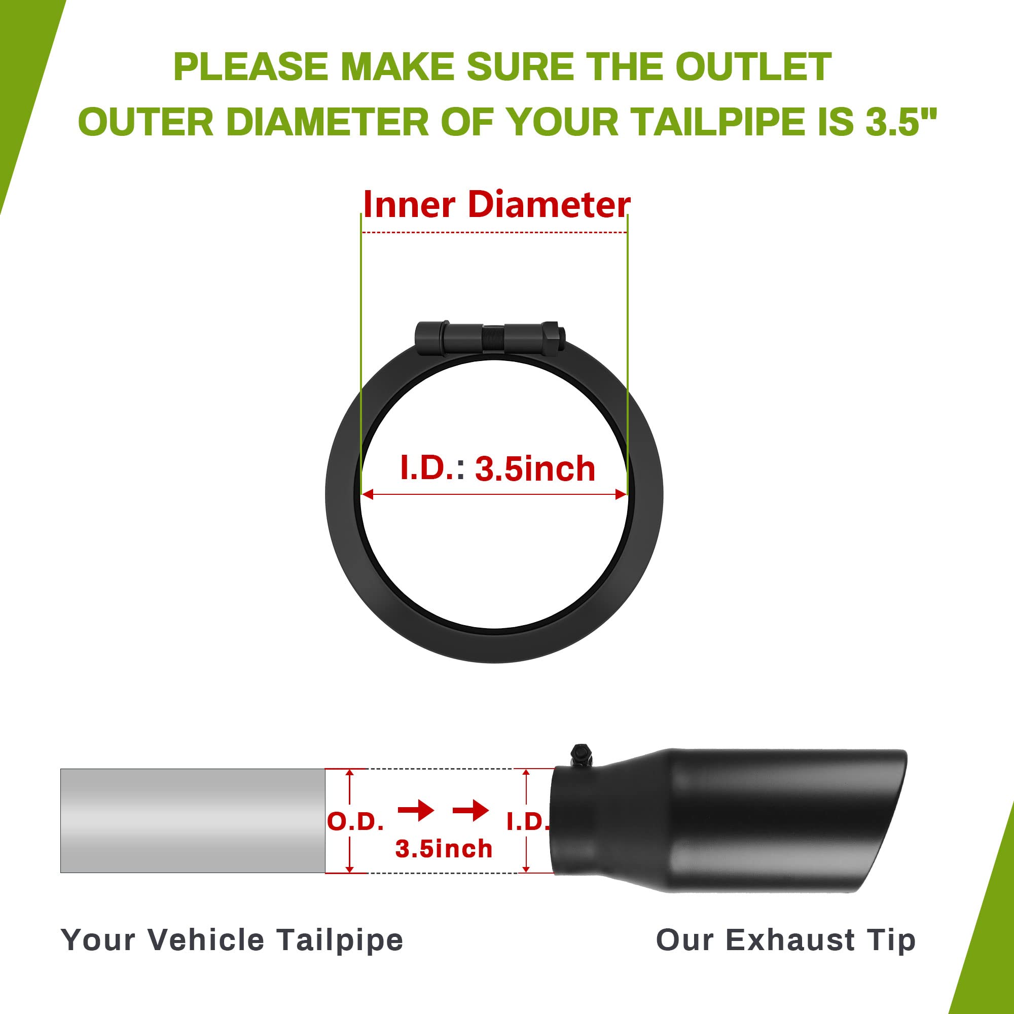 Autosaver88 3.5 Inch Inlet Black Exhaust Tip, 3.5'' Inlet 5'' Outlet 12'' Overall Length Powder Coated Finish Stainless Steel Ex
