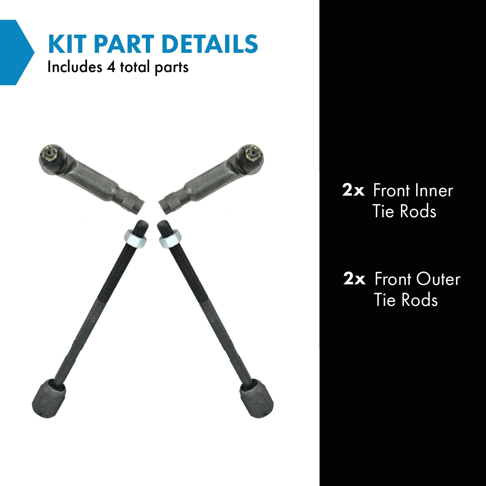 Trq Front Inner & Outer Tie Rod Kit Set Of 4 Compatible With Ford Mercury Lincoln New