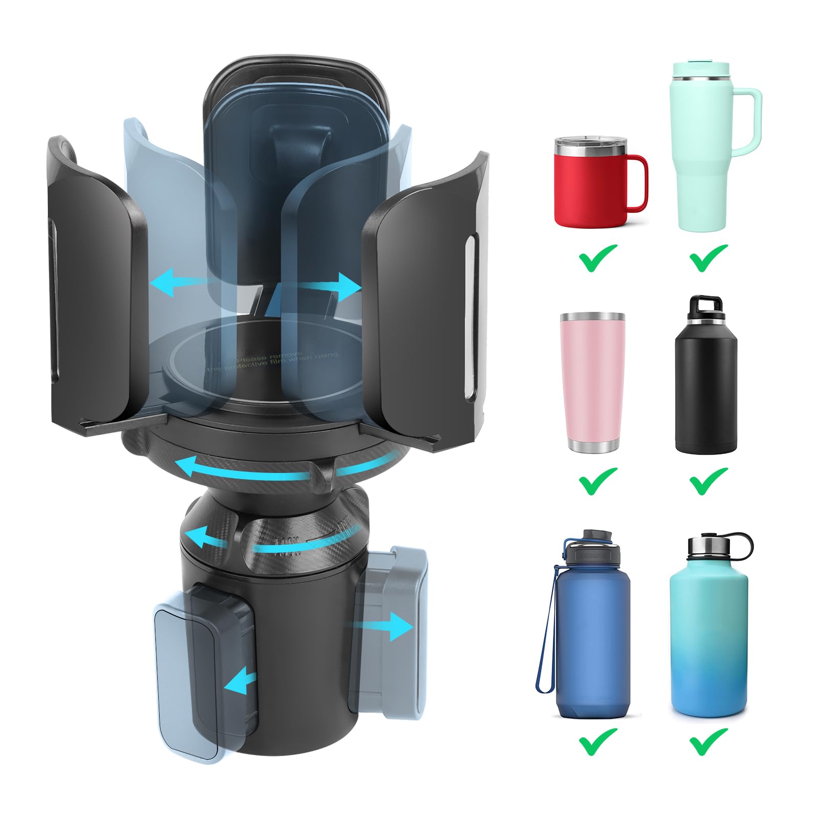 Cup Holder Expander For Car With Adjustable Holder & Base, Compatible With 10 To 64 Oz Yeti Ramblers, Stanley, Hydro Flask, Nalg