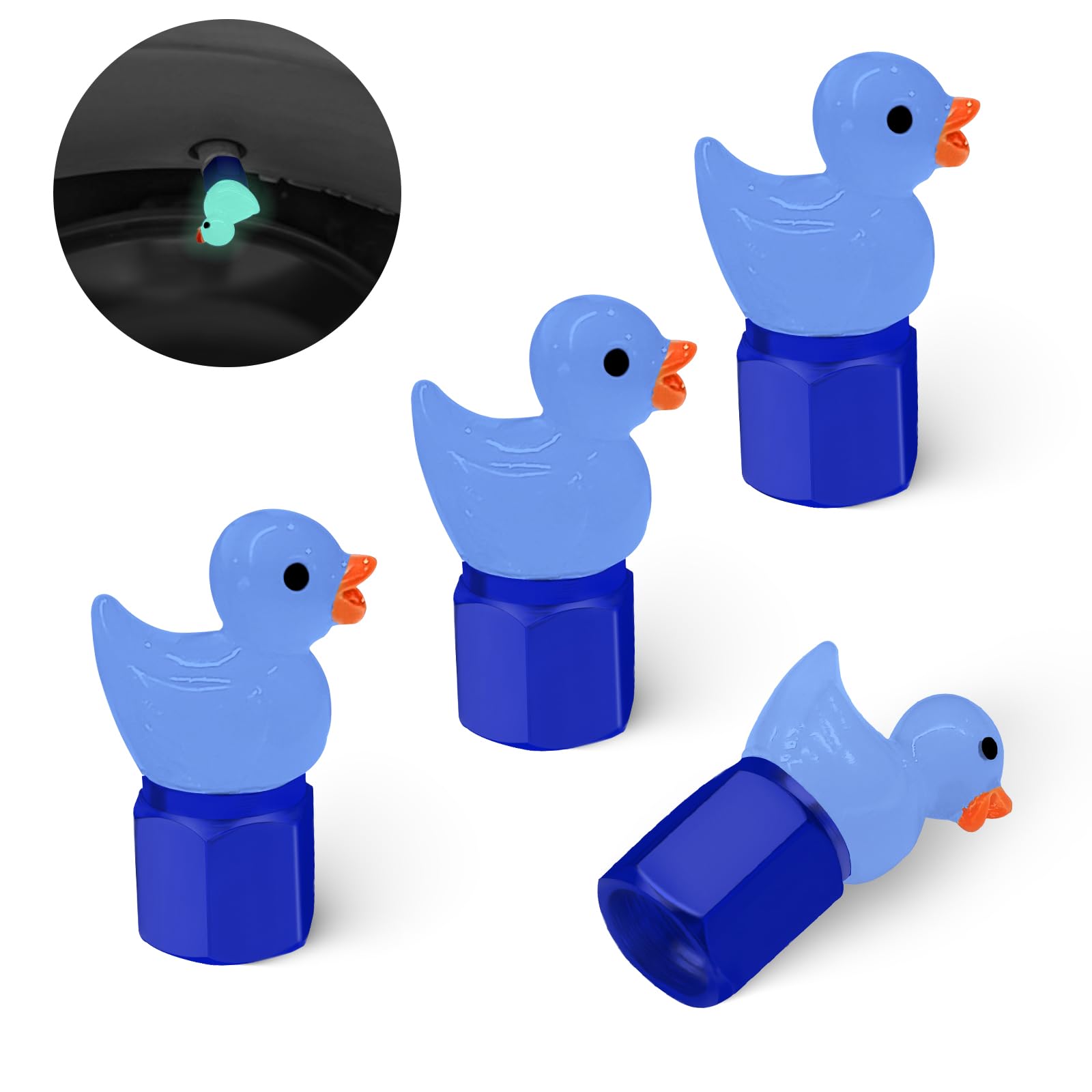 Goothx Tire Valve Stem Cap, 4 Pcs Glow-In-The-Dark Cute Duckling Tire Valve Cap, Universal For Cars, Motorcycles, Trucks, And Bi