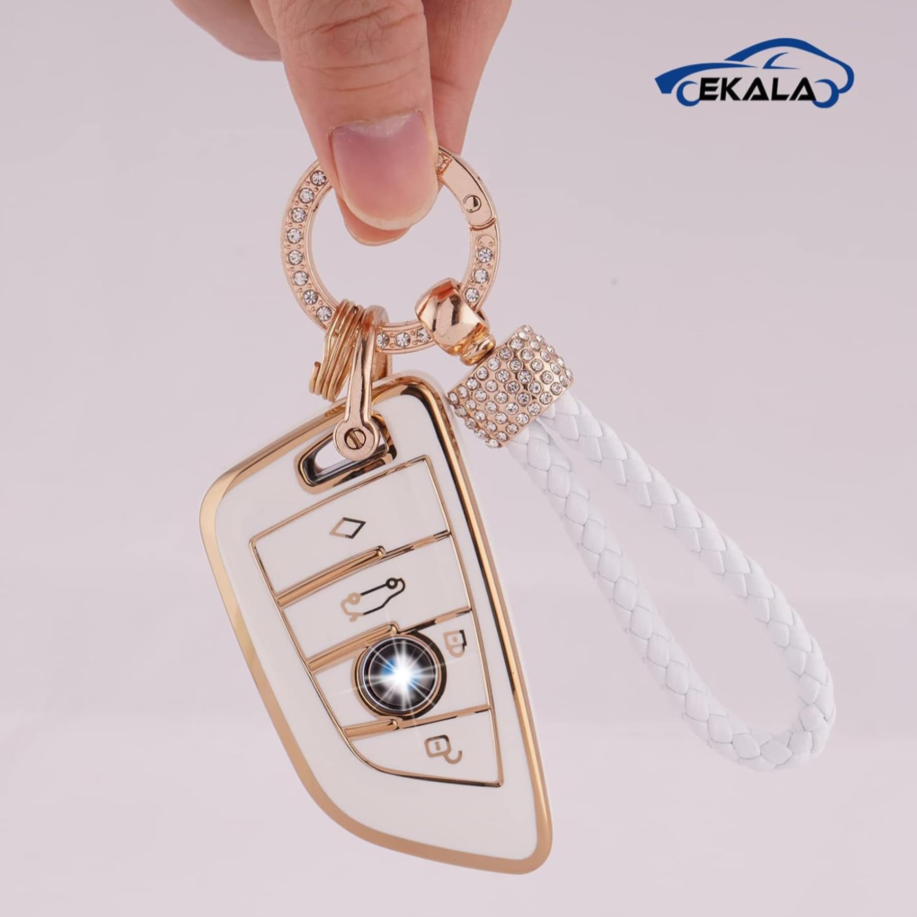 Ekala For Bmw Key Fob Cover Soft Tpu Full Protection Smart Key Case Shell White With Keychain Lanyard Fit For Bmw X1 X2 X3 X5 X6 2 5 6 7 Series 3 4 Buttons Smart Key Fob Case(Bm-4D)