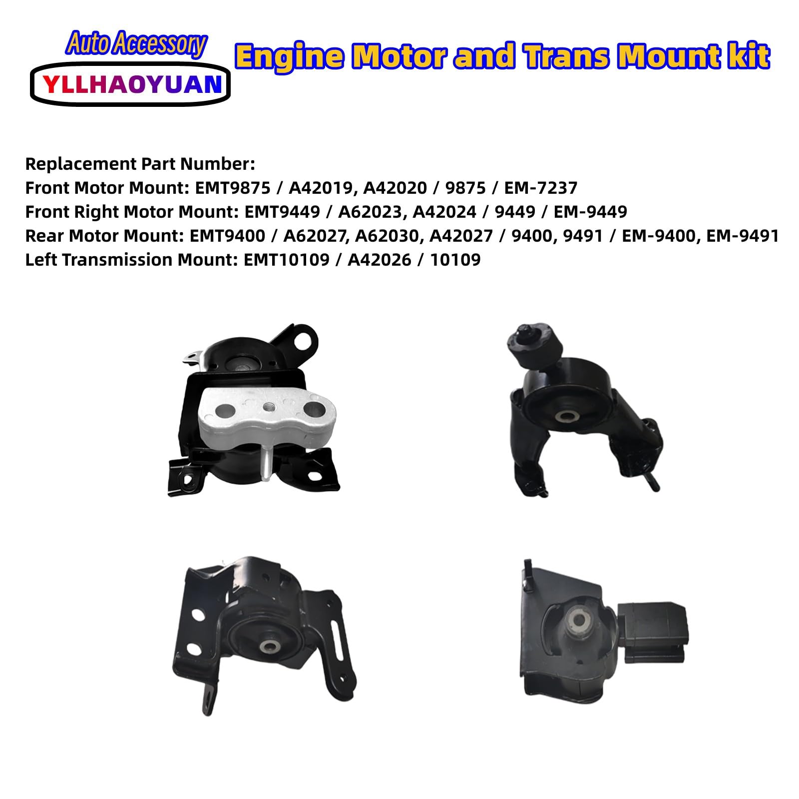Yllhaoyuan Engine Motor Mount Set for 2014-2019 Toyota Corolla 1.8L Sedan - A42019 A42020 A62023 A42024 A62027 A