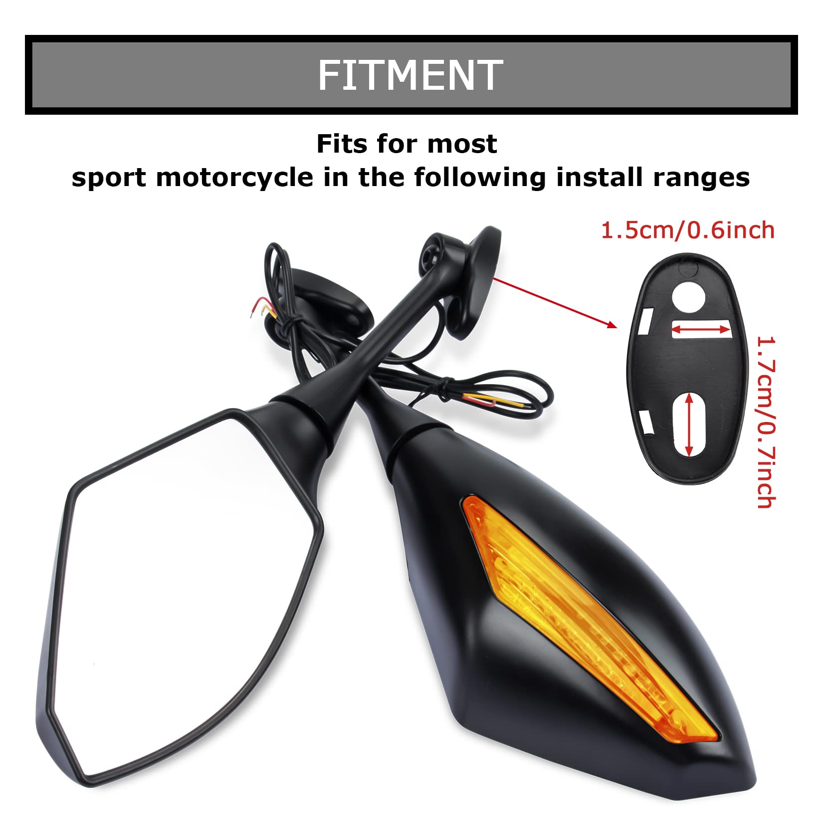 PSLER Motorcycle Rear View Mirrors with LED Light for CBR600RR F4 F4I and for most Sport Bike Rear Mirror Replacement (Matte Bla