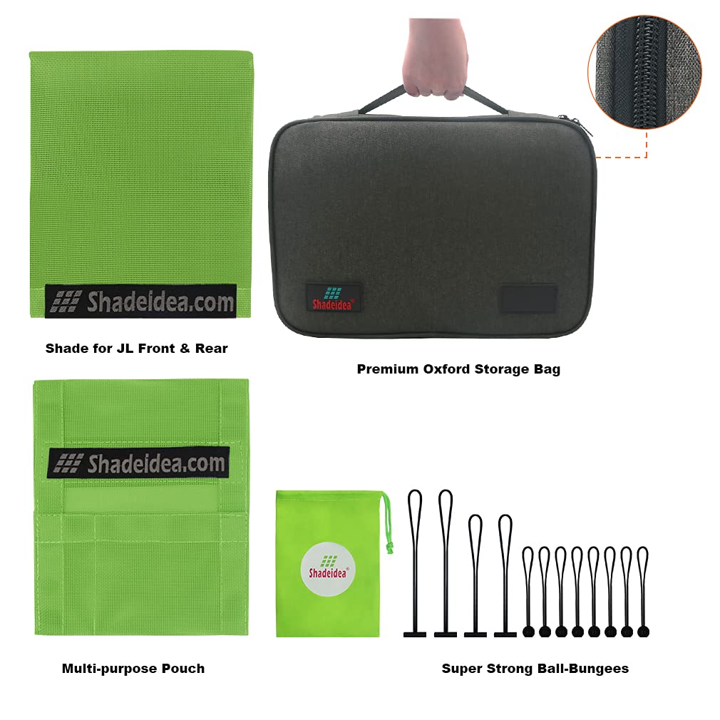 Shadeidea Sunshade Top For Jeep Wrangler Jl 2 Door (2018-2023) Top Sun Shade Front And Rear - Green Mesh Screen Soft Top Sunroof