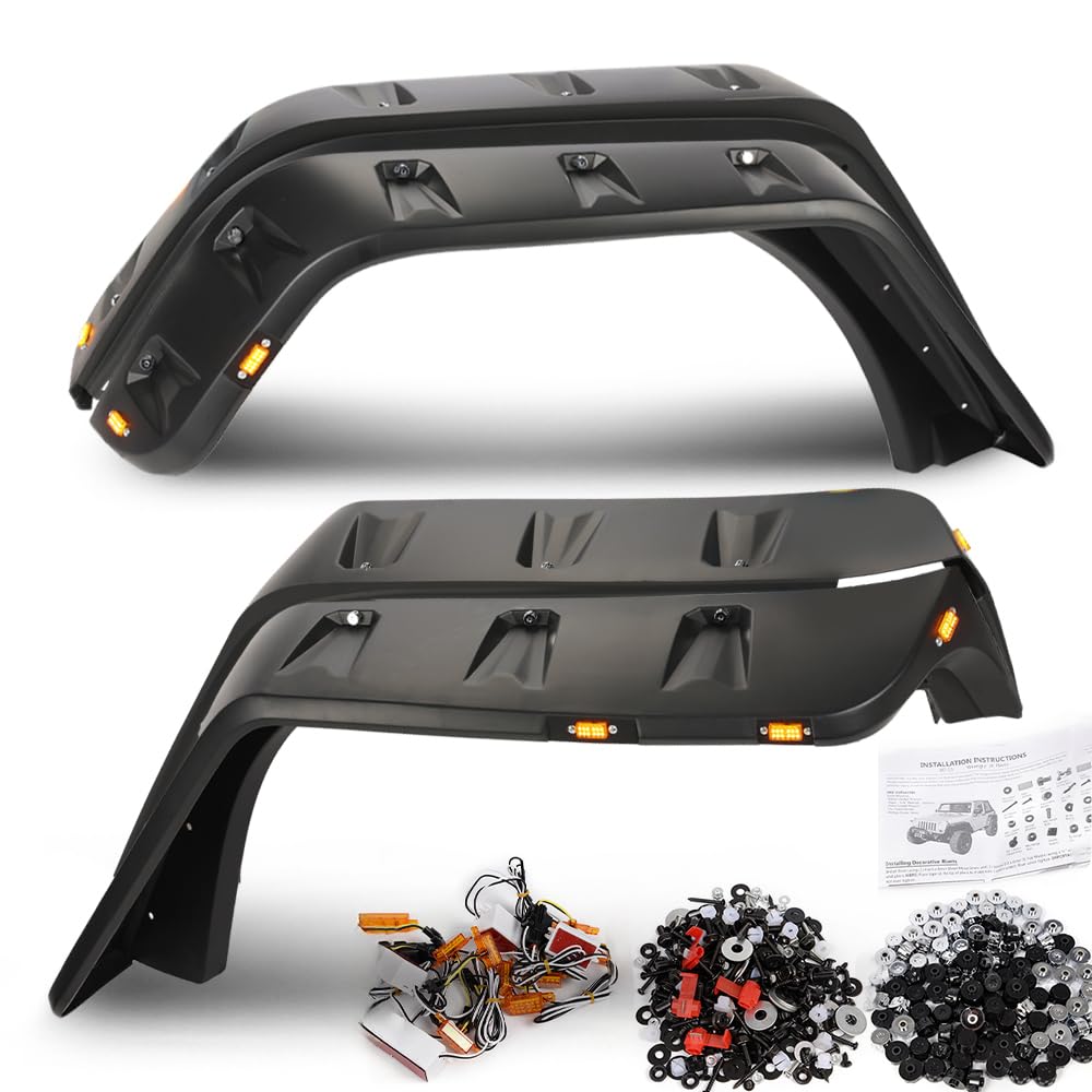 G-PLUS Fender Flares with LED Light Side Maker, Compatible with Jeep JK Wrangler 2/4 Door Model 2007-2018, Unlimited, Rubicon Un