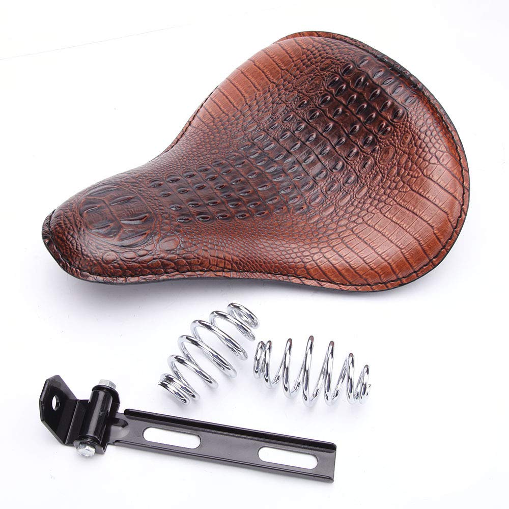 13'' Brown Crocodile Motorcycle Leather Driver Seat Cushion for Harley Davidson Sportster Chopper Bobber (Brown-Crocodile)
