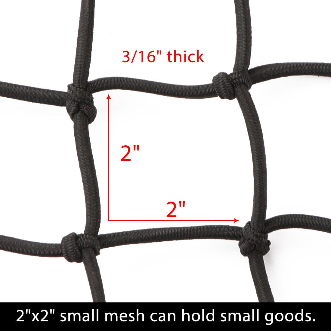 Czc Auto 15''X15'' Black Latex Bungee Cargo Net Stretch To 30''X30'' Gear Helmet Luggage Netting With 2''X2'' Small Mesh 6 Adjus