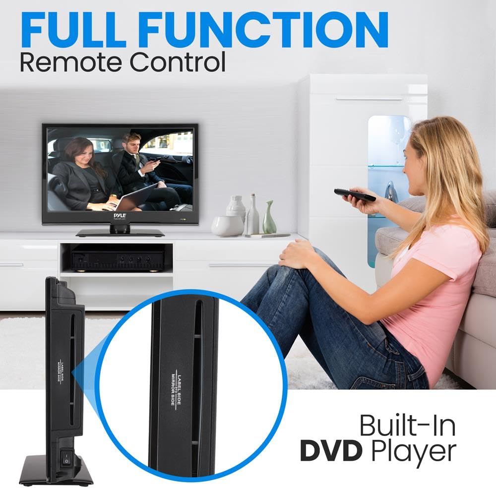 PYLE 15.6 1080p LED RV Television - Flat Screen Monitor FHD TV w/HDMI, RCA, Multimedia Disk Combo, 12V/24V Car Adapter, Full R