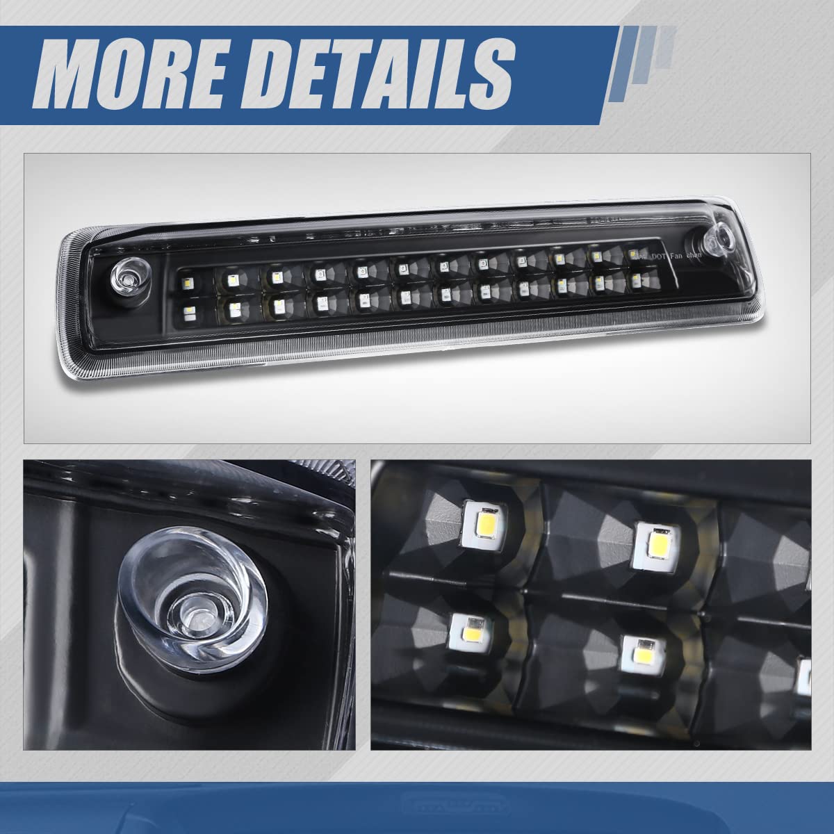 Auto Dynasty Dual Rows Led Black Housing High Mount 3Rd Third Brake Light Cargo Lamp Compatible With Chevy Colorado/Gmc Canyon 15-18