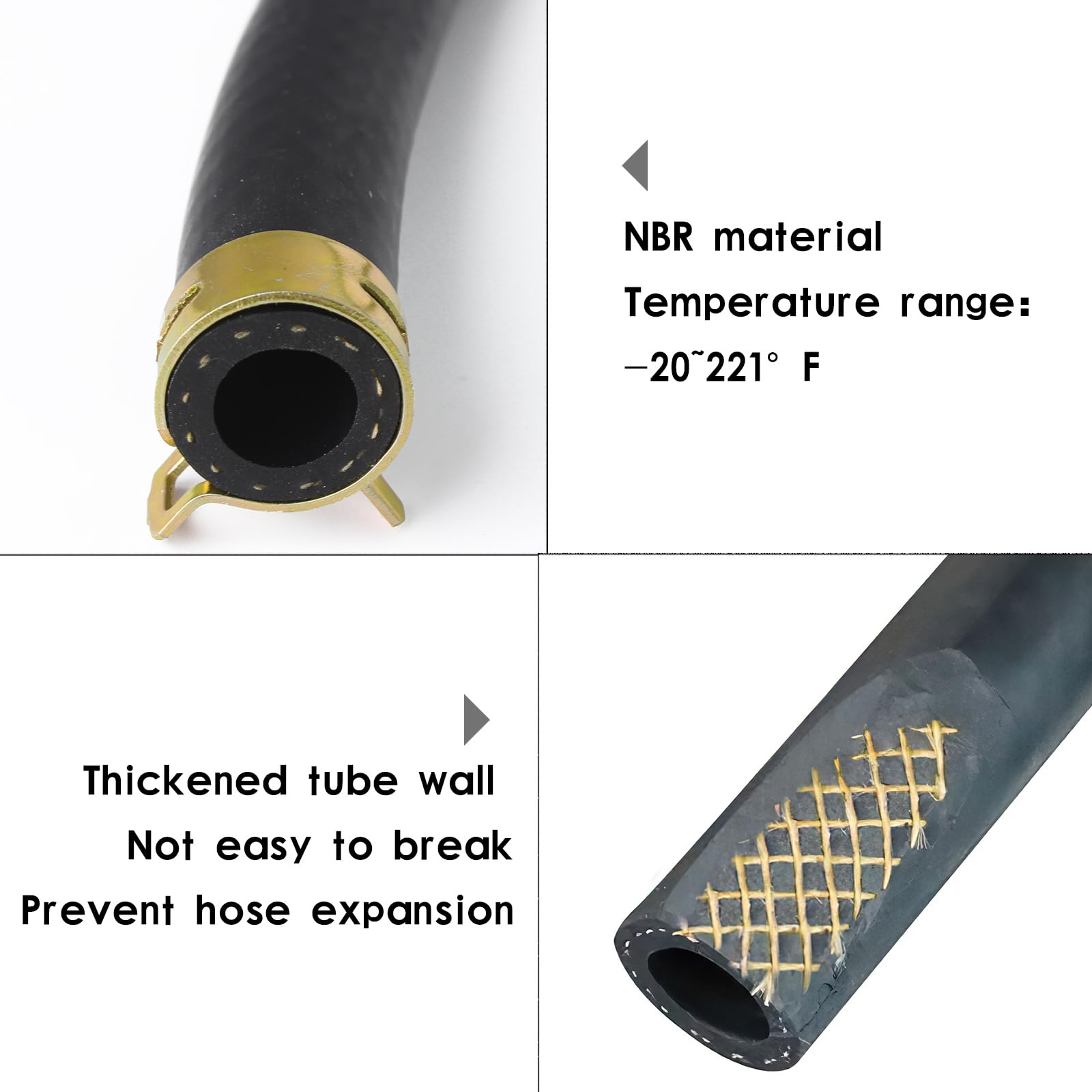 3.3 Feet Fuel Line Hose - 3/8'' 1/2'' 5/16'' 1/4'' 3/16'' Id Nbr Rubber Gasoline Tube With 20Pcs Clamps For Small Engines, Fits