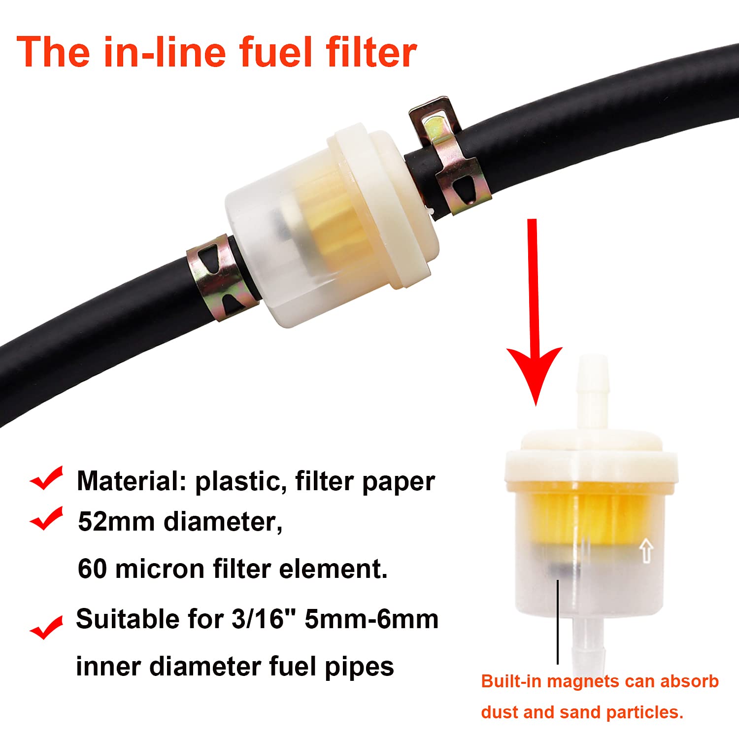 Taiss Id Fuel Line Kit, 1/4'(6Mm), 10-Foot (3M) Fuel Line Hose + 10Pcs 2/5' (11Mm) Id Hose Clamps+ 6Pcs Inline Fuel Filters .Suitable For Small Engines: Tractors, Mowing Machine, Snow Machine, Etc.