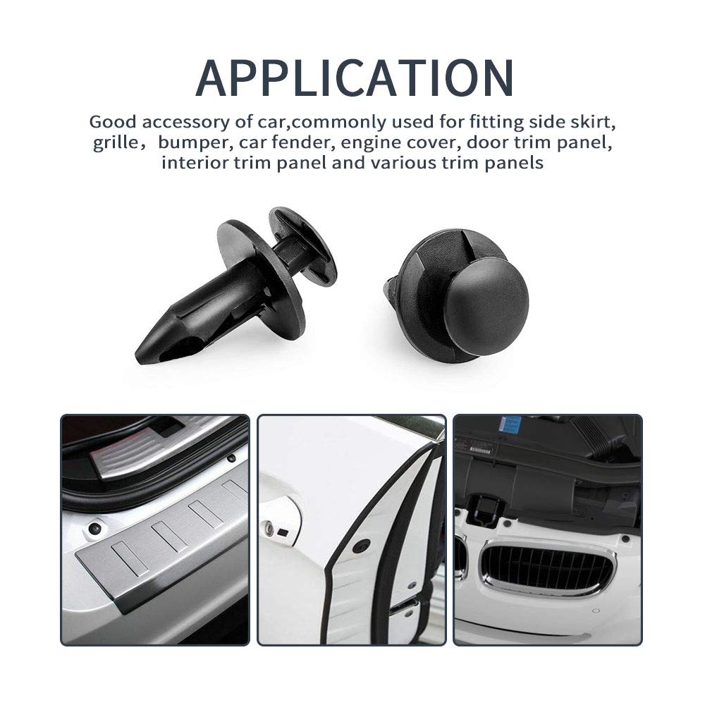 KEMIMOTO 100 PCS 8mm Plastic Push Rivets Car Clips Push-Type Nylon Bumper Fastener Rivet Expansion Screws Replacement Kit Compat