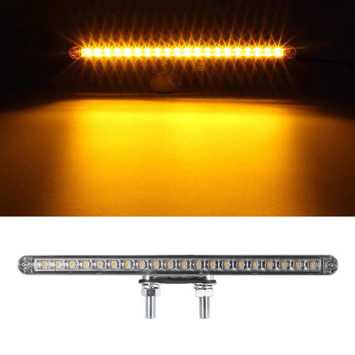Partsam 2Pcs 12'' Clear Lens Red/Amber LED Combo Dual Face Truck Semi Trailer Light Bars 20LED Waterproof w Double Studs Sealed