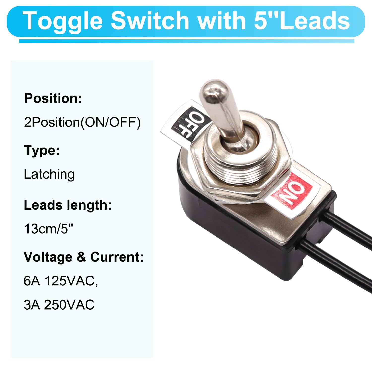 Twtade Mini Toggle Rocker Switch 2 Pin On/Off Latching Ac 6A/125V 3A/250V Spst Heavy Duty With 5''Leads Kns-1