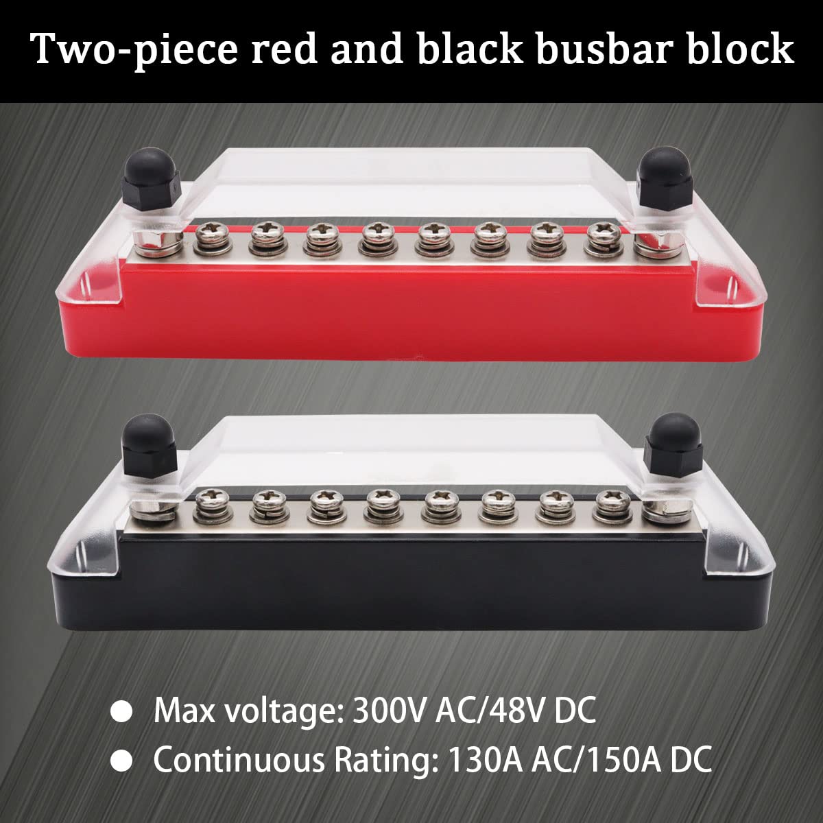 Seamaka (Red+Black) Power Distribution Terminal Block With Cover With 2 X 1/4'(M6) Terminal Studs,8 X M4 Terminal Screws,Battery Bus Bar With Ring Terminals For Car Boat Marine O-038-10-A
