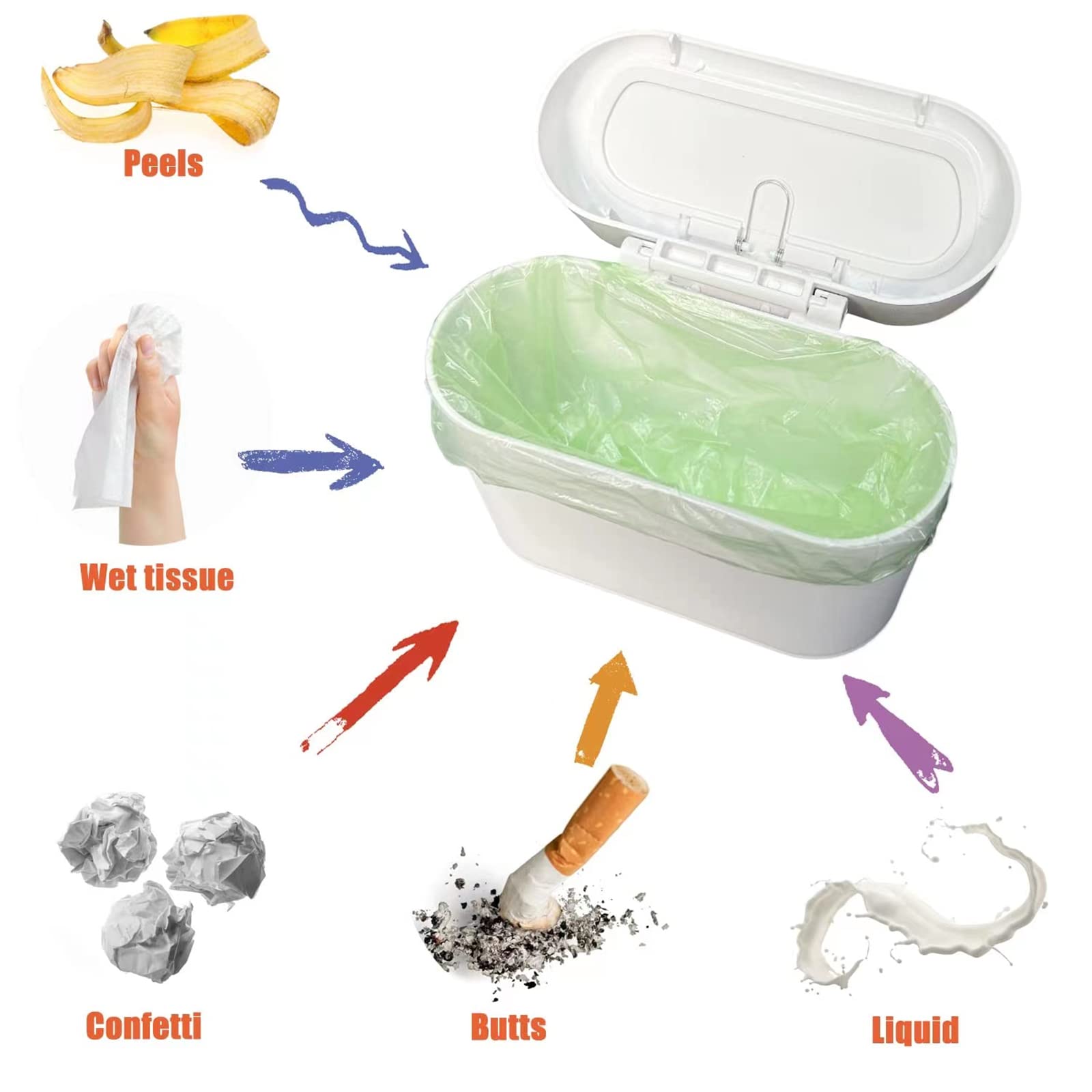 Tulsondai Mini Car Bin With Lid And 2 Trash Bags - White, Cute Car Accessory For Storage And Organization, Small Trash Can For K