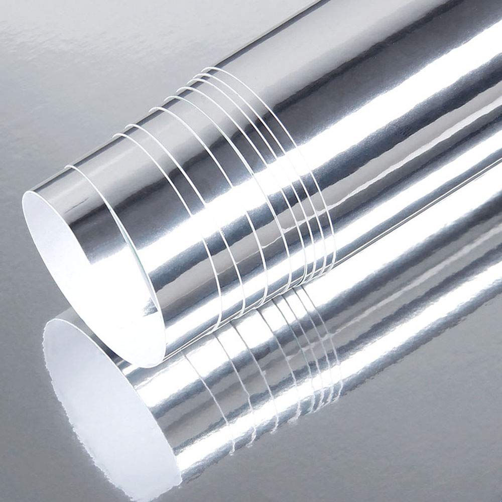 Lzlrun 1Ft X 5Ft Chrome Mirror Vinyl Wrap Adhesive Car Sticker Decal Film (1.64Ft X 5Ft, Silver)