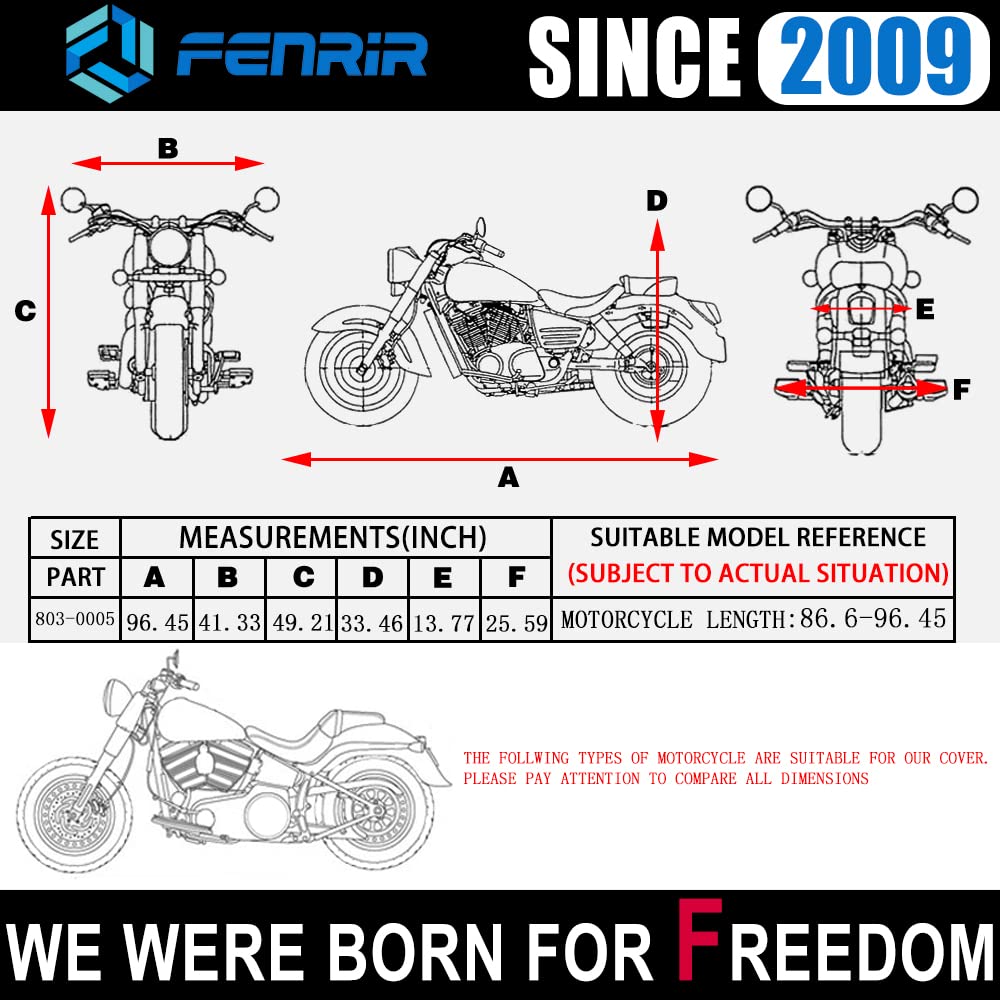 Fenrir 96'' Motorcycle Cover Waterproof Outdoor Storage Exhaust Pipe Anti-Scalding For Cruiser Harley Davidson Softail Fat Bob F
