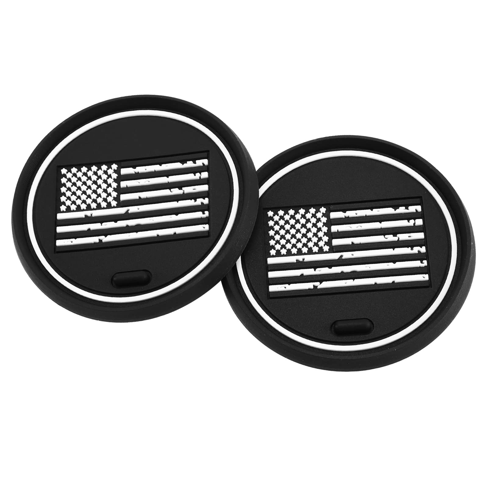 2 Pack Car Cup Holder Coasters, 2.75 Inch American Flag Soft Rubber Pad Set Round Auto Cup Holder Insert Drink Coaster Car Inter