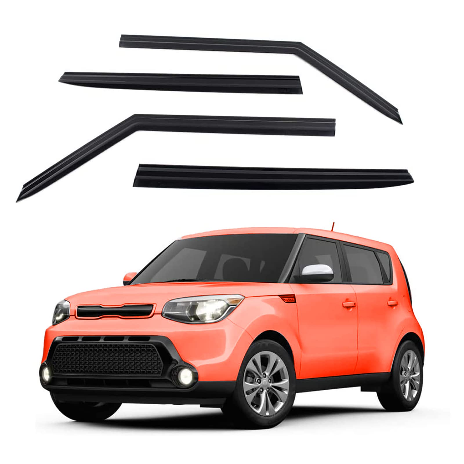 Zzdsnj Tape-On Windows Visor 4-Piece For 2014-2019 Kia Soul Rain Guards Shield Shade Smoke Black 94367